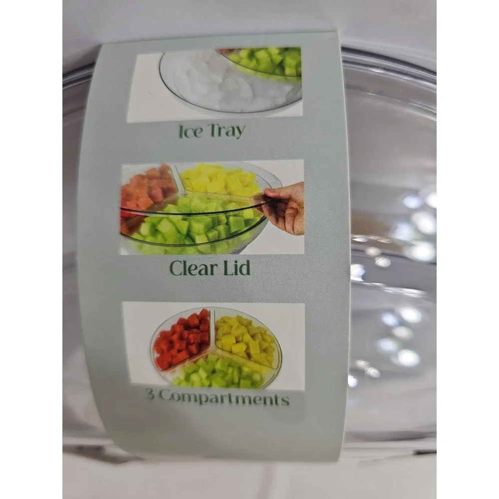 Clear Serveware By Gourmet Home Products 3 Compartments Removable Lid